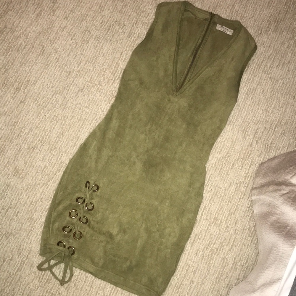 Olive green and gold suede dress